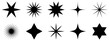 Set of minimalist stars icons. Modern geometric elements, shining star symbols. Vector illustration isolated on white background