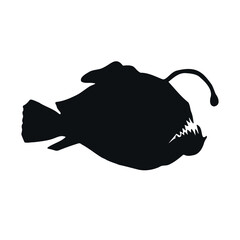 Wall Mural - Vector hand drawn angler fish silhouette isolated on white background