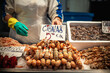 oysters, prawns, langoustines, carabinieri, at a seafood stall in the market