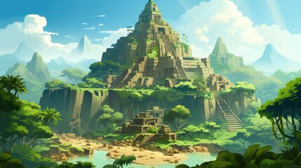 Wall Mural - The jungle is full of trees and mountains, AI