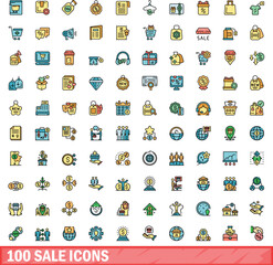 Sticker - 100 sale icons set. Color line set of sale vector icons thin line color flat on white