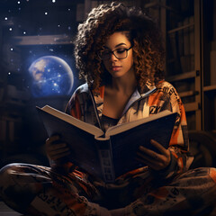 girl reading a fantasy book, imagination, teen, student, study, dreaming