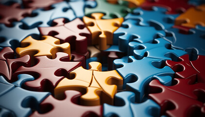 Poster - The vibrant puzzle pieces connect, forming a successful jigsaw solution generated by AI