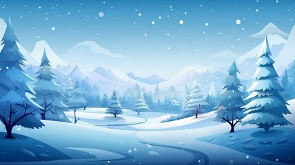 Poster - Snowy Christmas Forest Landscape Background