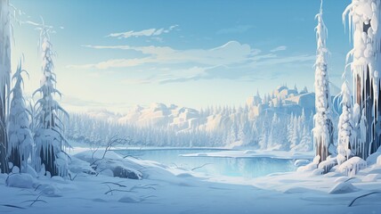 Poster - Winter Landscape with Icicles and Frosty Scenery Background
