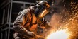 Forging Excellence: A Steel Worker in Protective Clothing Masters the Fiery Art of Melting Iron and Precious Metals, Crafting Rare Alloys and Forging a Symphony of Sparks and Heat
