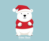 Fototapeta Na ścianę - Vector design of cute polar bear with Santa hat, a Christmas cartoon character for Happy winter holiday
