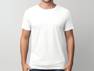 T-shirt mockup. White blank t-shirt front and back views. male clothes wearing clear attractive apparel tshirt models template | Generative AI