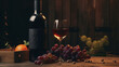Verre de vin rouge, sur fond de couleur sombre. Verre d'alcool, ambiance festive, repas. Pour conception et création graphique.