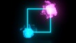 © Valeriy - Blue and Purple Neon clouds around a glowing witn blue neon light square fluorescent Frame against dark background. Cyberpunk concept. 3D illustration.