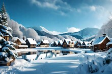 a snowy winter landscape with a charming holiday village.