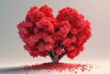 Heart-shaped Red Maple Tree In 3D. Generative AI