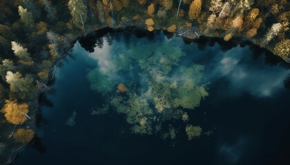 Wall Mural - Panoramic aerial view of tropical coastline, underwater reef and forest generated by AI