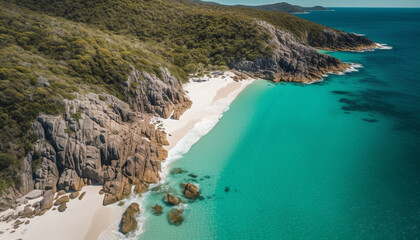 Sticker - Aerial view of tranquil coastline, turquoise waters, and sandy beaches generated by AI