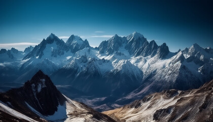 Poster - Panoramic mountain range, majestic beauty in nature, extreme terrain adventure generated by AI