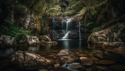 Sticker - Tranquil scene of flowing water in tropical rainforest, natural beauty generated by AI