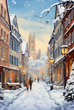 Winter Wonderland In Strasbourg, A Festive Journey Through The Charming Streets Adorned With Iconic Landmarks And Vintage Buildings, Capturing The Essence Of Christmas In Whimsical Cartoon Art,