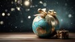 Global Celebration: Earth Globe and Presents for Christmas and New Year Concept in 3D Rendering.