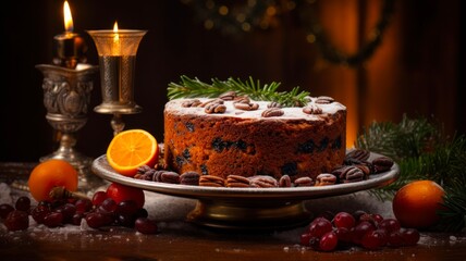 Wall Mural - Festive Holiday Dessert: Nutty and Fruity Christmas Fruit Cake Delight from Bakery Treats