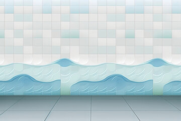 Wall Mural - Seawave ceramic tile background and texture. Kitchen, bathroom, toilet mockup. Design space. illustration. Generative AI