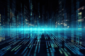 Virtual data background, binary code information bit on computer, binary beams,digital space. technology graphic design background