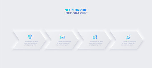 Neumorphic vector arrows infographic with 4 options. Template for business presentation