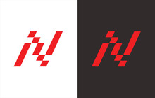 Monogram Logo Letter "N" In Red. Black And White Background.