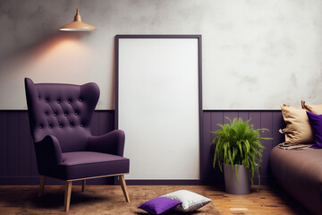 Wall Mural - Modern mockup poster on the wall with a chair. Generative AI