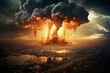 Devastating explosion resembling a mushroom cloud amidst a city. Generative AI