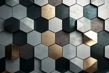 Fototapeta Do przedpokoju - Arrangement of shiny tiles forming a modern wall with a concrete background made of geometric blocks. Generative AI