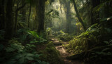 Fototapeta Natura - Tranquil scene of wet tropical rainforest with lush green growth generated by AI
