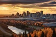 Wide view of a cityscape. Captured in Edmonton, Alberta, Canada. Generative AI