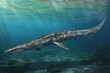 Ancient marine reptile Mosasaurus lived in the ocean long ago. Generative AI
