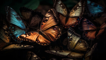 Wall Mural - Vibrant butterfly wings showcase nature beauty in a tropical rainforest generated by AI