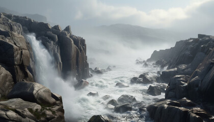 Canvas Print - Majestic mountain peak, flowing water, extreme terrain, natural beauty, exploration generated by AI