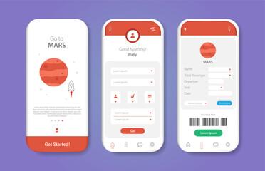 Wall Mural - online ticket booking for space tour to mars for mobile application. graphical user interface for re