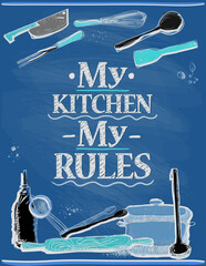 Sticker - Quote card - my kitchen, my rules, vector sketch style