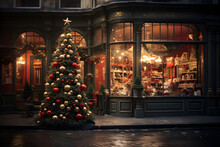 Festive Christmas Tree adorning a Shopfront