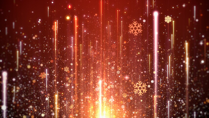 Wall Mural - snowflakes and particles light red christmas glittering abstract background.