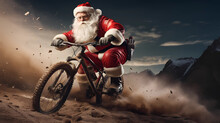 Santa Claus Is Conquering Challenging Mountain Biking Trails