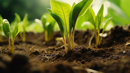 Wall Mural - young banana seedlings in the ground