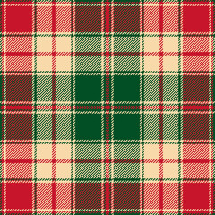 Wall Mural - Red, green and beige tartan plaid pattern. Vector seamless check pattern for Christmas plaid fabric, flannel shirt, blanket, clothes, skirt, tablecloth, textile.