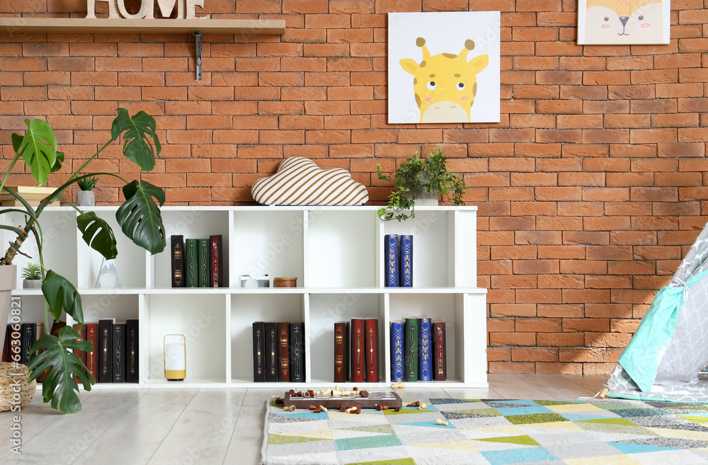 Interior of children's room with bookshelf