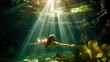 girl in a swimsuit, swimming underwater, full frame. Ai generative art