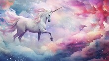 Space For Text On Textured Background Surrounded By Unicorn Myth In Water Color Style, Background Image, Generative AI