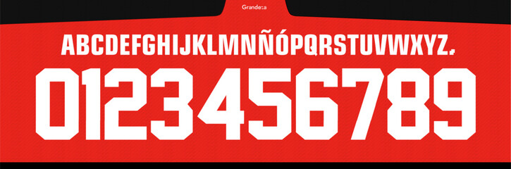 Wall Mural - font vector team 2023 - 2024 kit sport style font. football style font with lines. River font. The Millionaires.sports style letters and numbers for soccer team