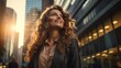 © Kowit - Close up portrait of young attractive businesswoman wearing smart clothes and smiling and looking absolutely happy posing outdoors city the background.