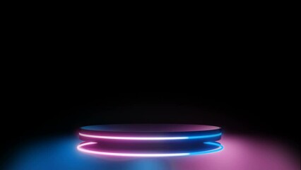 Wall Mural - black podium with glowing neon ring for product display presentation