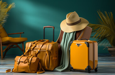 Beach accessories, luggage hats and towels when traveling