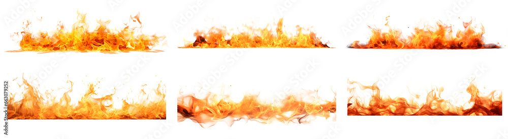 Set of fire flames elements design isolated on white and transparent ...